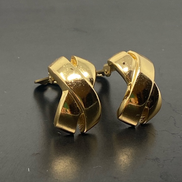 Christian Dior Vintage Gold  Tone X Clip Earrings - Picture 2 of 14